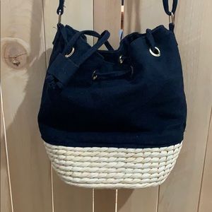 Navy blue and ratan bag